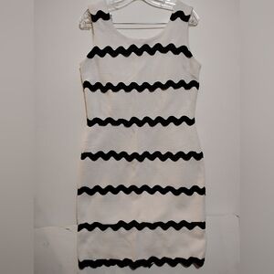Sleeveless Dress OUTLANDER 100%Cotton White Textured & Black Wavy Stripes M